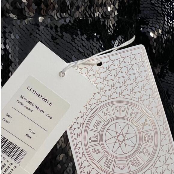 CHRLDR Cheerleader All Over Black Sequins Wendy Crop Puffer Jacket Size S - Picture 6 of 7